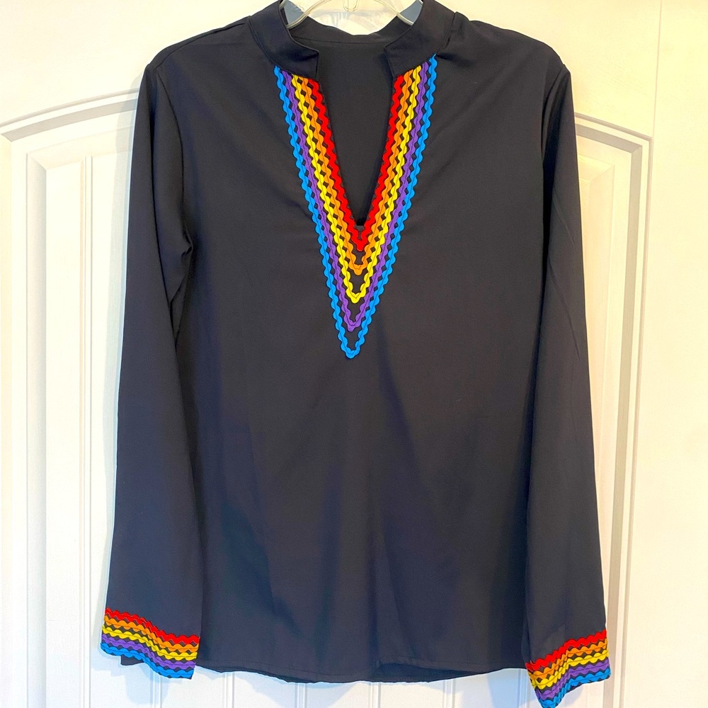 Rainbow Embroidered Silk Blouse